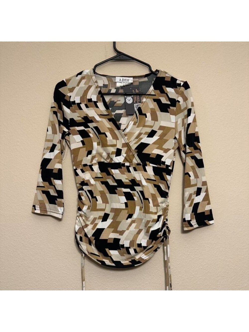 Vintage A.Byer Geometric Wrap Top With Ruched Sides